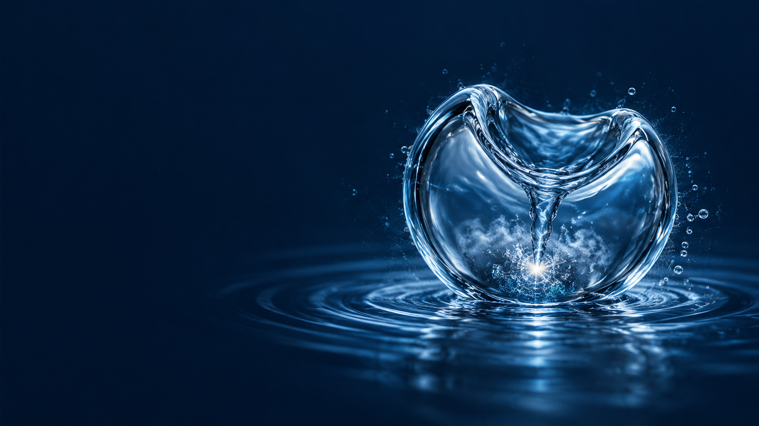 A single water vapor cavity collapsing asymmetrically, with a fine inward microjet and restrained concentric pressure waves