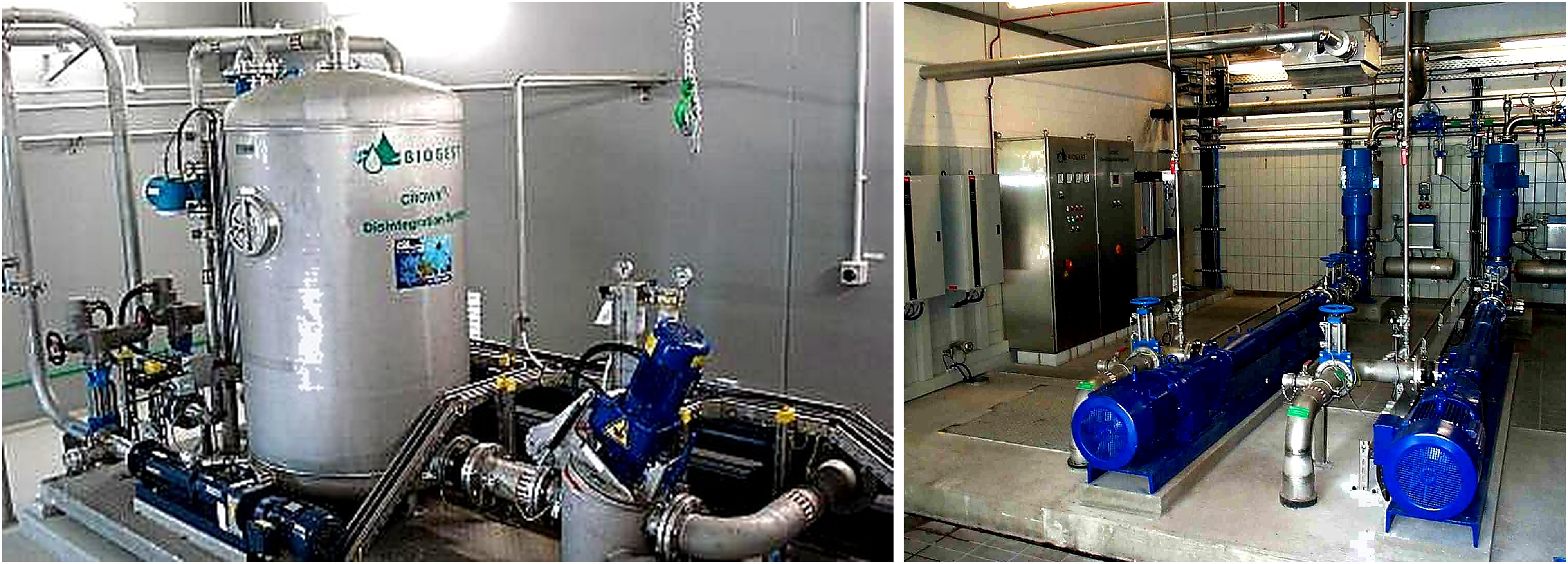 Figure 4.8. Crown sludge disintegration equipment and a full scale installation at Wiesbaden
