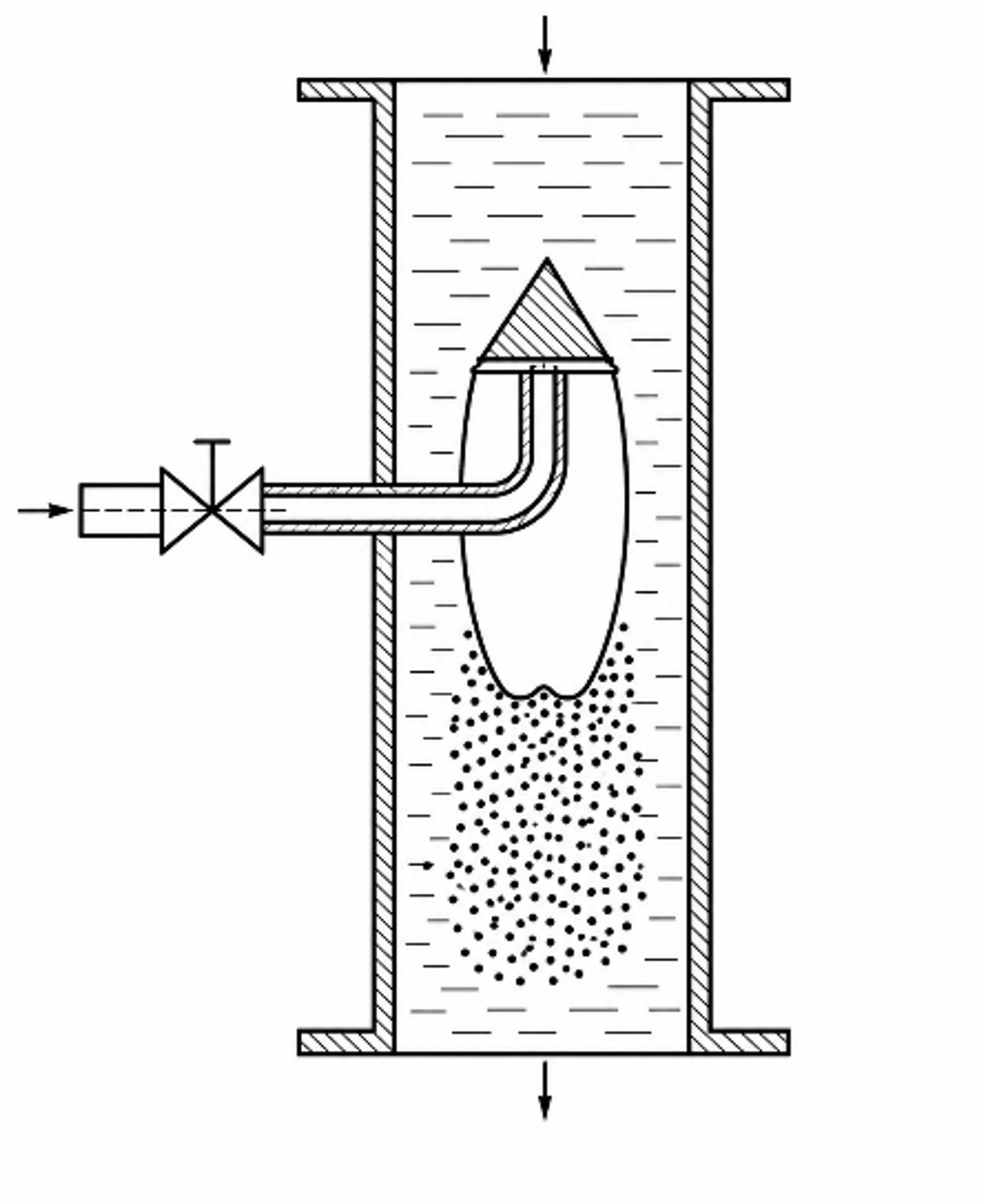 Figure 8. Historical cavitation reactor concept with auxiliary liquid injection into the boundary layer around a cavitator
