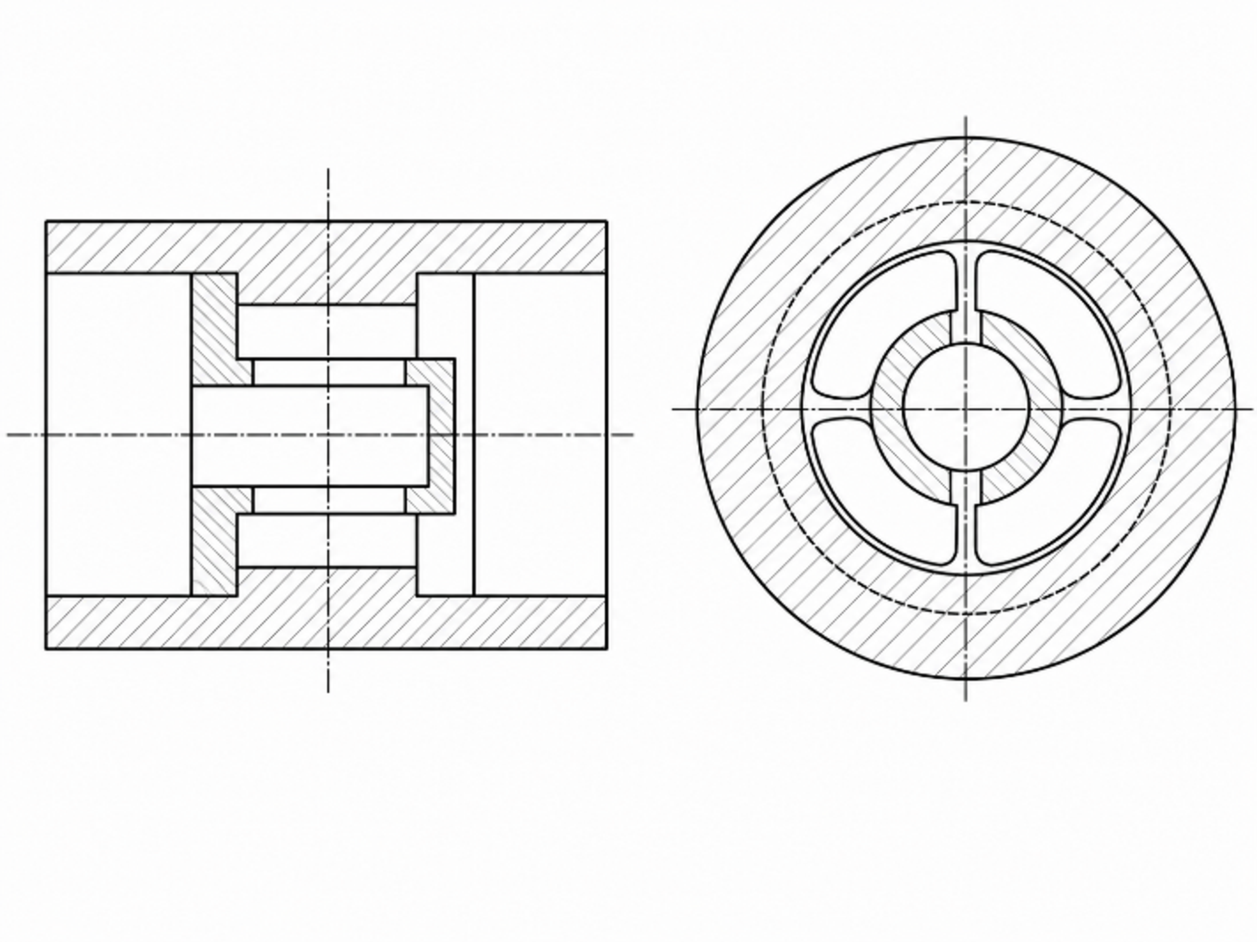 Figure 14. Static annular vortex cavitator with tangential slot jets and axial discharge