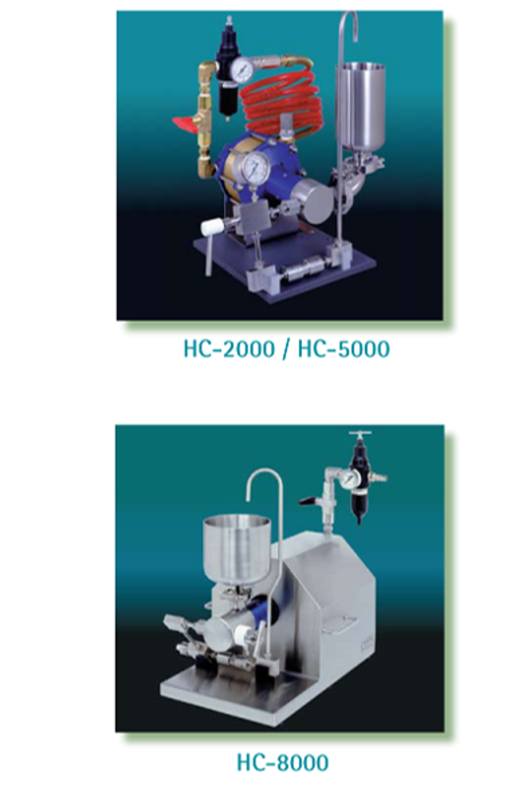 Figure 37. Microfluidics HC 2000, HC 5000, and HC 8000 laboratory homogenizers