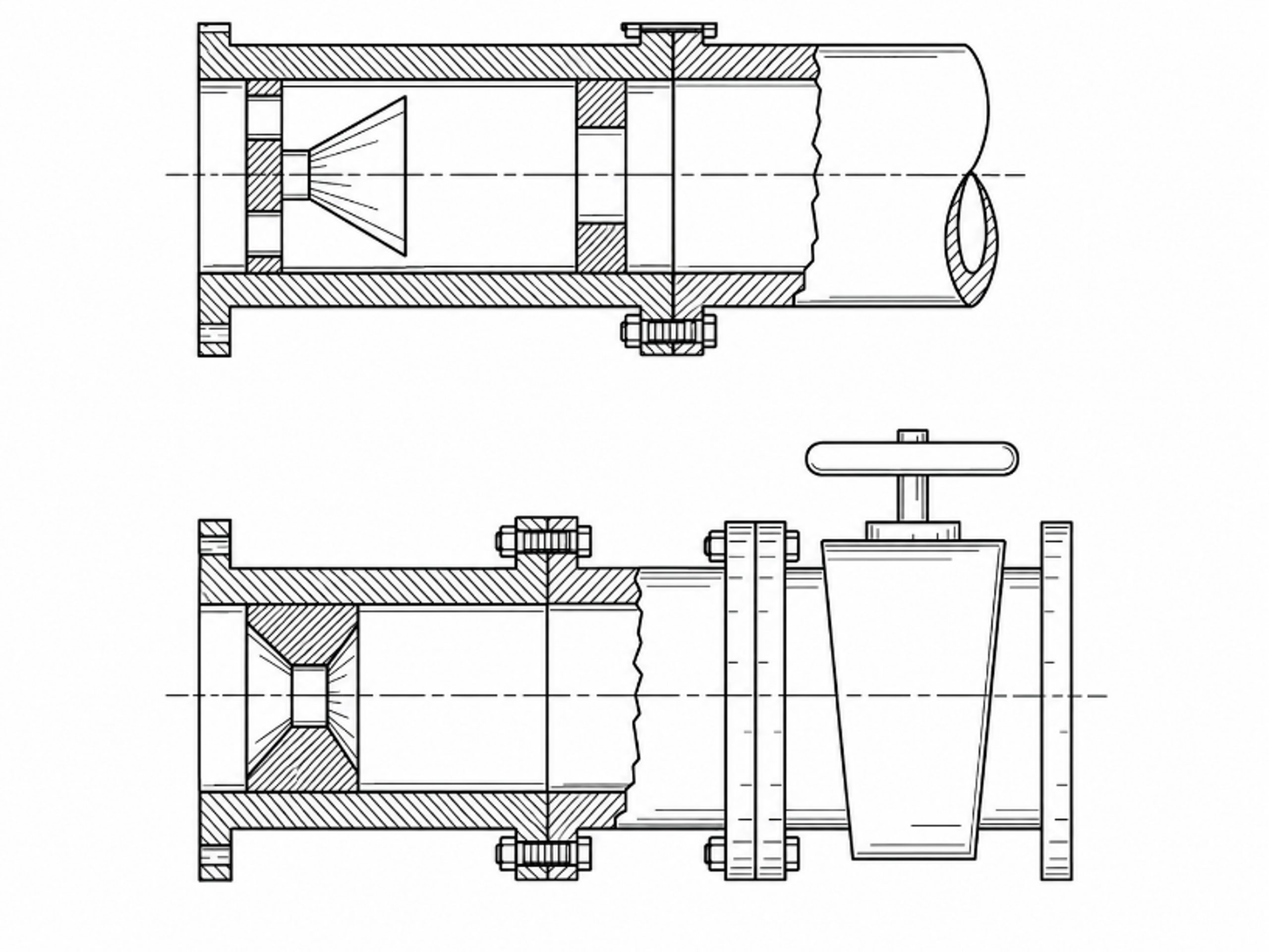 Figure 1.2. Controlled flow apparatus for generating cavities in a local constriction and collapsing them in a downstream elevated pressure region. (16)