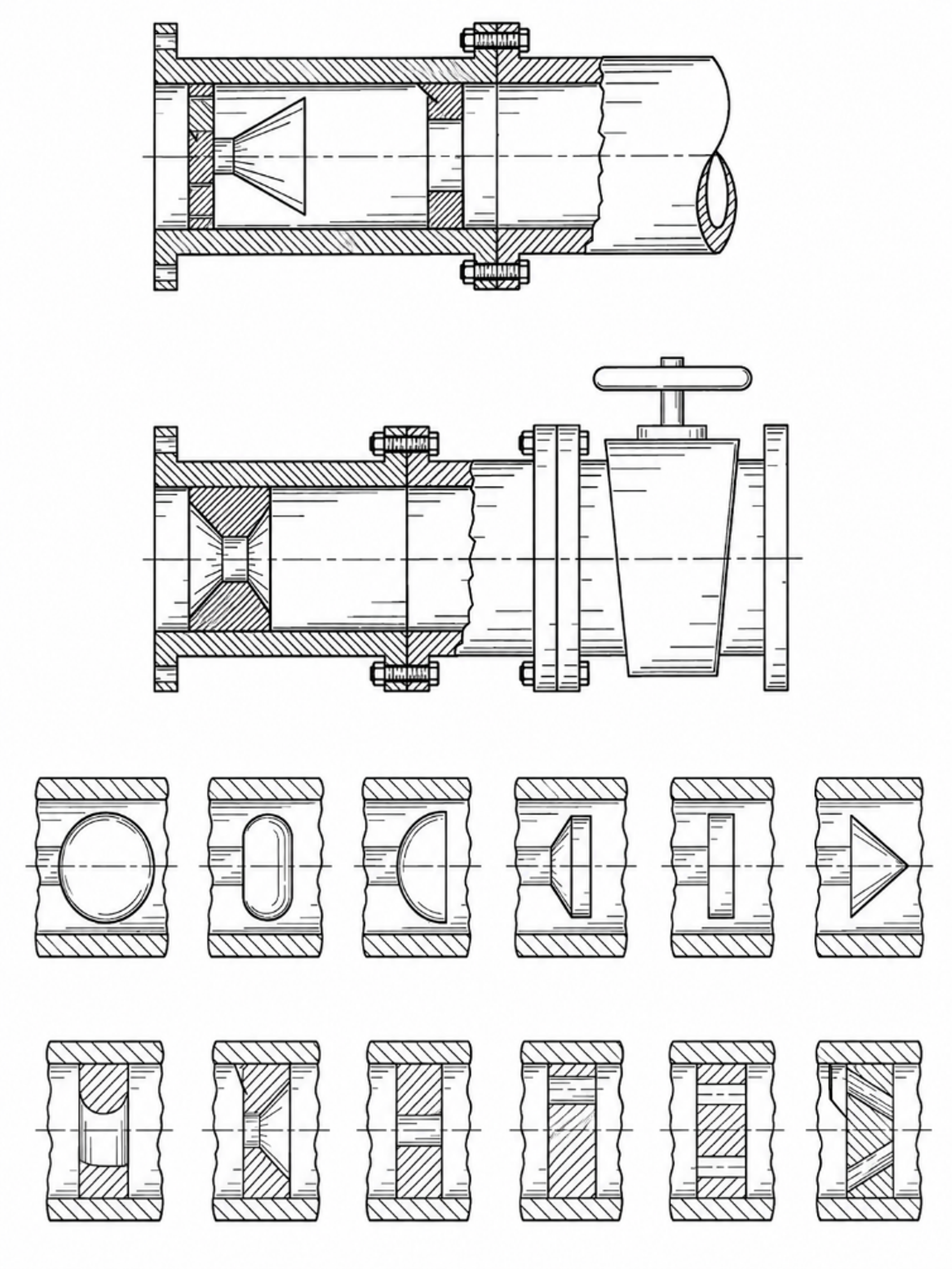 Figure 14.1. Controlled flow cavitation apparatus and alternative constriction elements. (16)